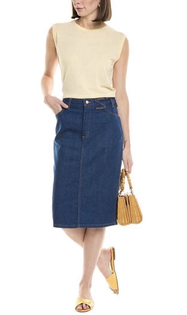 NWT Wrangler X Staud Denim Pencil Skirt 25 Dark Rinse Blue HiWaist Western Boho